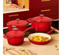 Kitchen Academy Red Enameled Cast Iron Cookware Sets - 7 Pieces Induction Hob Pans & Dutch Oven Sets, Healthy Pots and Pans Set Non Stick, PFOA&PFOS-Free
