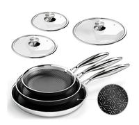 Kitchen Academy Tri-Ply Stainless Steel Frying Pan Set with Lids 6Pcs