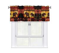 Kitchen African Elephant Patchwork Print Curtain Valance 54x18inch,Filtering Semi Sheer,1 Panel Short Curtains For Bedroom,Bathroom