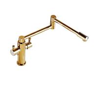 Kitchen All Copper Antique Deck Mounted Hot and Cold Water Mixer Tap, Rotatable Folding Sink Faucet Double Handle Control,Gold Faucets