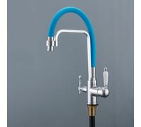 Kitchen All-Copper Rotary Pull-Out Hot and Cold Hose Faucet, Sky Blue