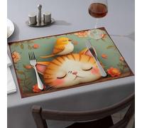 Kitchen and Dining A Bird Rests On A Sleeping Kitten'S Head Dining Place Mats Easter Table Decorations Golden Girls Gifts(4PCS)