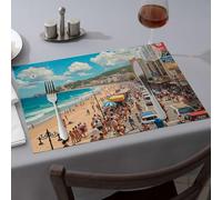 Kitchen And Dining A Bustling Beach Scene With People Enjoying The Sun, Sand, And Sea Dining Place Mats Summer Table Runner Home Decor(1PCS)
