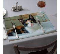 Kitchen And Dining A Cat Is Sitting In A Bathtub Filled With Bubbles Dining Place Mats Modern Farmhouse Decor Western Party Decorations(4PCS)