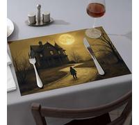 Kitchen and Dining A Child Walks Towards an Eerie, Moonlit Mansion Dining Place Mats Easter Table Decorations Golden Girls Gifts(6PCS)