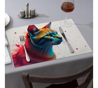 Kitchen And Dining Colorful Abstract Cat Portrait With Vibrant Splashes Dining Place Mats Summer Table Runner Home Decor(6PCS)
