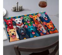 Kitchen And Dining Colorful Cartoon Dogs In Stained Glass Style Dining Place Mats Easter Table Decorations Easter Table Decorations(6PCS)