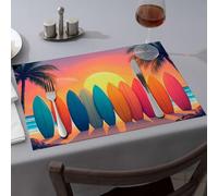Kitchen and Dining Colorful Surfboards Lined Up On The Beach At Sunset Dining Place Mats Yellow Placemats Rustic Home Decor(4PCS)