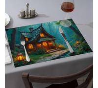 Kitchen And Dining Enchanted Forest Cottage At Dusk Dining Place Mats Washable Placemats Easter Table Decorations(4PCS)