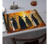 Kitchen And Dining Four Witches In Black Robes Walk Through An Autumn Forest Dining Place Mats Summer Table Runner Home Decor(4PCS)