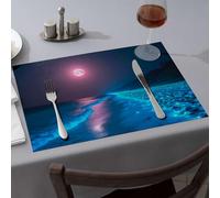 Kitchen And Dining Magical Night Beach With Glowing Lights Dining Place Mats Washable Placemats Easter Table Decorations(4PCS)