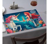 Kitchen and Dining Mermaid and Unicorn by The Sea Dining Place Mats Yellow Placemats Rustic Home Decor(6PCS)