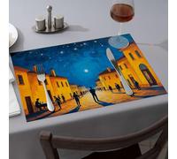 Kitchen And Dining People Gather In A Quaint Town Under A Starry Night Sky Dining Place Mats Tablecloth Easter Table Decorations(6PCS)