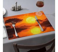 Kitchen and Dining Sunset Over A Serene Lake with A Large Moon Rising Dining Place Mats Yellow Placemats Rustic Home Decor(4PCS)