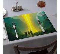 Kitchen And Dining Three Figures Walk Towards A Glowing Light In A Misty Forest Dining Place Mats Modern Farmhouse Decor Western Party Decorations(1PCS)