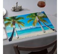 Kitchen And Dining Tropical Paradise With Palm Trees And City Skyline. Dining Place Mats Decorative Plates Wipeable Placemats(4PCS)