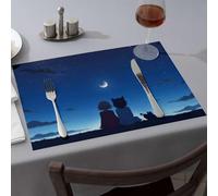 Kitchen And Dining Two Friends Under The Moonlight Dining Place Mats Washable Placemats Easter Table Decorations(6PCS)
