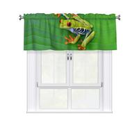 Kitchen Animal Frog Green Leaf Leaves Print Curtain Valance 54x18inch,Filtering Semi Sheer,1 Panel Short Curtains For Bedroom,Bathroom