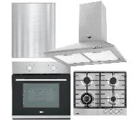 Kitchen Appliance Bundle - 60cm Oven, Gas Hob, Cooker Hood & Splashback - Stainless Steel