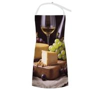Kitchen Apron An Apron With White Wine Cheese Cake Grapes Printing Pockets Funny Apron For Cooking And Baking, Style, 70x80cm