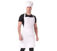 Kitchen Apron And Hat - Cotton Apron for Man Women Kitchen Apron for Cooking Adjustable Kitchen White Chef Apron with 2 Pocket Waitress Apron Costume for Home Kitchen Restaurant Coffee House Baking