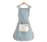 Kitchen Apron Natural Cotton-Polyester Blend Adjustable Neck Strap Wide Shoulders Princess Skirt Style Spacious Divided Pocket Coral Fleece Front Hand Wiping Machine(Blue)