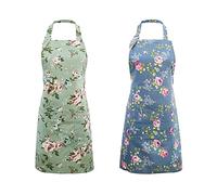 Kitchen Aprons for Women, 2 Pack Floral Aprons for Cooking Baking Gardening, Vintage Rose Chef Bakers Apron - Cute Birthday Housewarming Mothers Day Apron Gift for Mum Wife Aunt Grandma