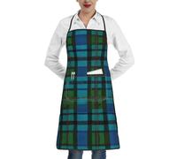 Kitchen Aprons For Women & Men, Blue Green Scottish Tartan Apron With Large Pocket, Adjustable Apron For Chefs Cooking Baking Gardening, Unisex Waterproof Chef Bakers Aprons For Home Restaurant