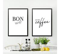 Kitchen Art Decor But First Coffee Posters Bon Appetit Print Black White For Dining Hall Wall Art Canvas Picture 50x70cmx2 Frameless