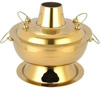 Kitchen Authentic Chinese Copper Charcoal Hot Pot - Traditional Gourmet Cooking Steam Pot for Flavorful Meals(Gold,28cm)