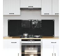 Kitchen Backsplash Black 70x50cm Tempered Glass Heat-Resistant Easy Clean Sleek