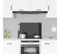 Kitchen Backsplash Black 80x50cm Tempered Glass Heat-Resistant Easy Mount 4-Hole