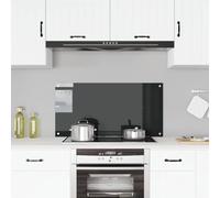 Kitchen Backsplash Black Tempered Glass 100x50cm Heat-Resistant 4 Holes Durable