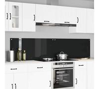 Kitchen Backsplash Black Tempered Glass 110x50cm 6mm Heat Resistant 2pcs 4-hole