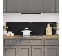 Kitchen Backsplash Black Tempered Glass 80x50cm HeatResistant 4Hole Easy-Install