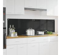 Kitchen Backsplash Black Tempered Glass 90x50cm 8mm Heat Resistant 2pcs Set Slim