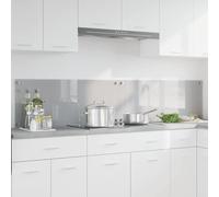 Kitchen Backsplash Light Grey Tempered Glass 100x40cm 6mm Heat Resistant 4holes