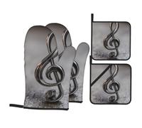 Kitchen baking 4-piece HHGFASD Happy Notes Pattern set with soft lining and thick insulation for kitchen cooking and outdoor barbecue