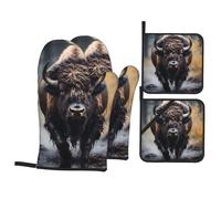 Kitchen baking 4-piece HHGFASD North American bison Pattern set with soft lining and thick insulation for kitchen cooking and outdoor barbecue