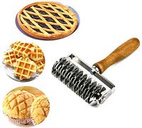 Kitchen Baking Dough Cookie Pie Pizza Pastry Lattice Roller Cutter Baking Tool - Stainless Steel - Wood handle