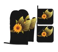Kitchen Baking Four-Piece Set WHJSSF Beautiful Sunflower Fishtail Pattern Heat-Insulating and scalding-Proof for Kitchen Baking and Outdoor Barbecue