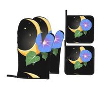 Kitchen Baking Four-Piece Set WHJSSF Morning Glory on The Moon Pattern Heat-Insulating and scalding-Proof for Kitchen Baking and Outdoor Barbecue