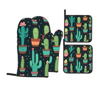 Kitchen baking gloves pot holder HJFCZH cute cactus seamless illustration Printing thickened practical anti-scalding heat insulation for kitchen baking