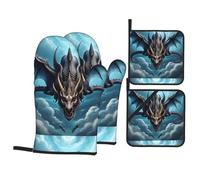 Kitchen baking gloves pot holder HJFCZH Flying Dragon Prints thickened practical anti-scalding heat insulation for kitchen baking