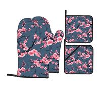 Kitchen baking gloves pot holder set of 4 WHJSSF plum blossom Printed thickened practical anti-scalding heat insulation for kitchen baking