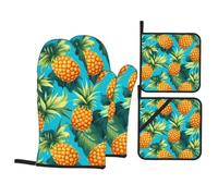 Kitchen baking gloves pot holder set of 4 WHJSSF summer pineapple Printed thickened practical anti-scalding heat insulation for kitchen baking