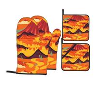 Kitchen baking gloves pot holder set of 4 WHJSSF the sun sets in the west Printed thickened practical anti-scalding heat insulation for kitchen baking