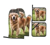 Kitchen baking gloves pot holder WHJDPP cute golden retriever Pattern thickened practical anti-scalding heat insulation for kitchen baking