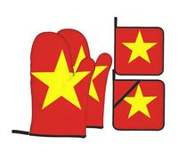 Kitchen baking gloves pot holder WHJDPP Vietnamese flag Pattern thickened practical anti-scalding heat insulation for kitchen baking