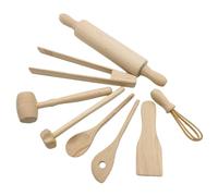Kitchen Baking Tool Set, 8 Pieces Wooden Kitchen Utensils Kids Play Toys - Rolling Pin Meat Hammer Whisk Toast Tongs Spatula Spoons Pie Masher, Children's Playhouse Cooking Supplies For Boys Girls
